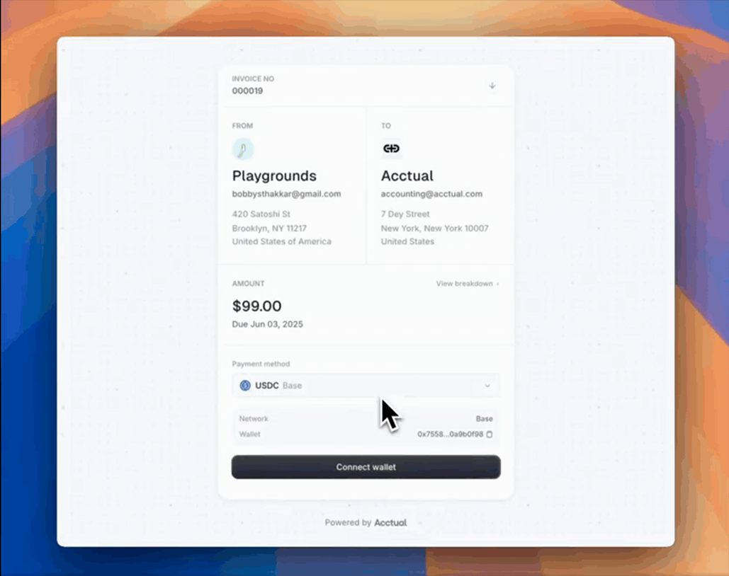 Acctual — stablecoin invoice payments